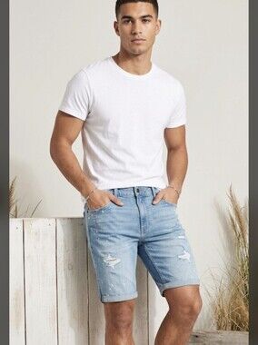 NWT Hollister Epic Flex Skinny Denim Short 9" Med/Light Wash Size 36 Wai…